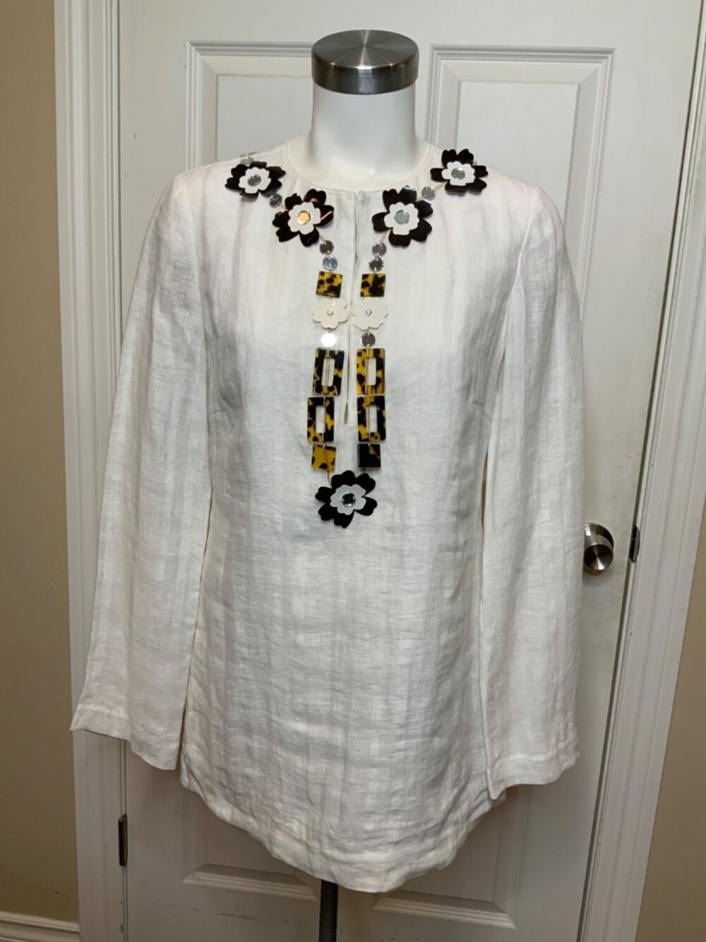 Tory Burch White Linen Floral Appliqué Doris Tunic NWT $325, Size 6